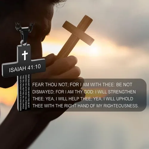 Miniatura 3 de SKQIR Collar de cruz para hombres con versículo de la Biblia, escritura religiosa cristiana para la primera comunión, colgante de cruz para niños