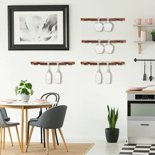 Miniatura 5 de Ripeng 4 piezas de estante de pared de madera para copas con soporte para champán, estante rústico para colgar copas de vino, estante flotante