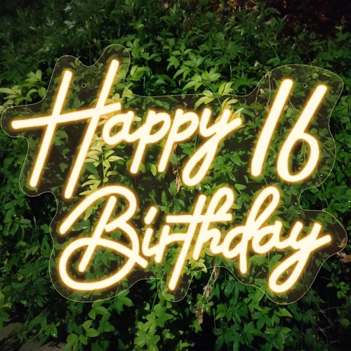 Letrero de neón de feliz cumpleaños 16 de 15.7 x 11.8 pulgadas, letrero de neón de feliz cumpleaños para telón de fondo con interruptor regulable,