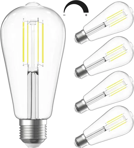 SHINESTAR – Bombillas Edison regulables, 6 vatios equivalentes a 60 vatios, luz diurna blanca brillante 4000K, bombillas de filamento LED ST58