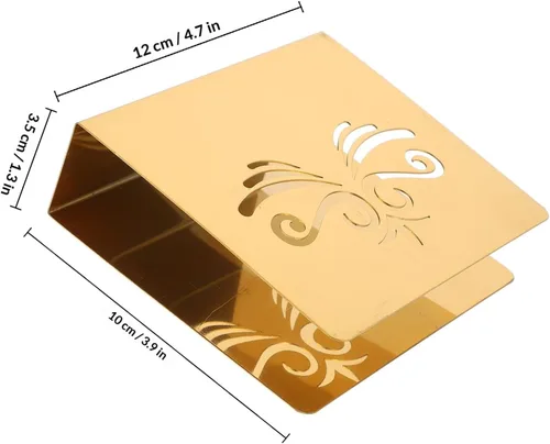 Miniatura 2 de Stainless Steel Napkin Rack with Gold Floral Pattern, Stylish Serviette Holder for Hotel and Home Use, Square Tissue Stand for Dining Table and