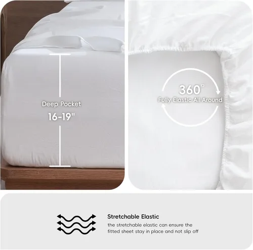 Miniatura 6 de MooMee – Juego de sábanas 100% algodón lavado con textura parecida al lino transpirable duradero suave cómodo (blanco brillante sólido, King)