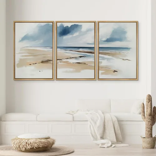 Miniatura 171 de SIGNWIN Lienzo enmarcado para pared, arte con pinceladas de flujo neutro en tonos beige abstractos, ilustraciones, arte moderno, decorativo