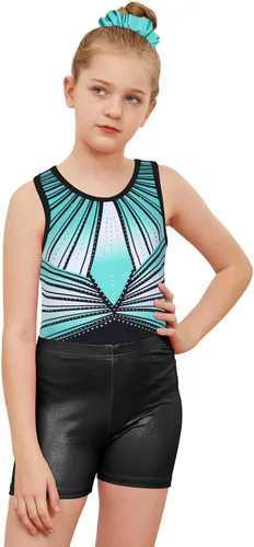 Miniatura 38 de MODAFANS Leotardos de gimnasia para niñas brillantes para bailar ballet, pantalones cortos con espalda cruzada