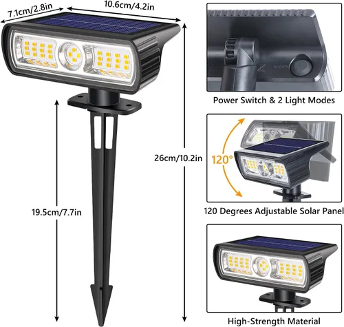 Miniatura 7 de Toodour Foco solar para exteriores, paquete de 2 luces solares para exteriores con 2 modos, luces de inundación impermeables alimentadas por energía