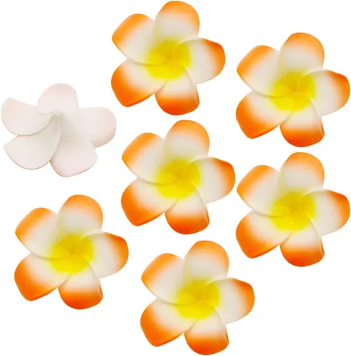 100 pétalos artificiales de plumeria rubra hawaiana de espuma de Frangipani de 1.6 pulgadas de diámetro, para decoración de bodas, fiestas (naranja)