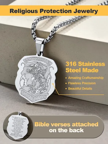 Miniatura 124 de U7 Saint Benedict/Michael Medal Necklace, 316L Stainless Steel Virgin Mary Necklace for Men Women, Bible Verse Protection Necklace Catholic