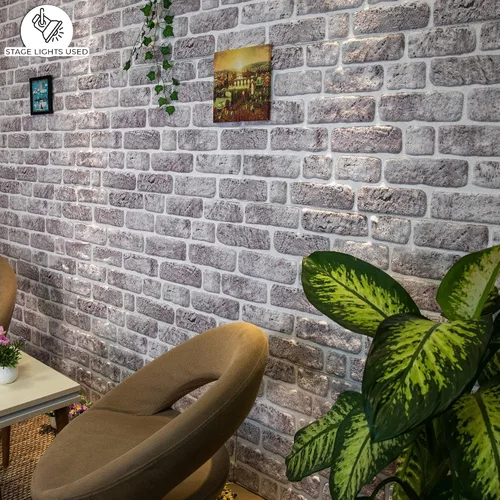 Miniatura 3 de Dundee Deco Paneles de pared 3D de ladrillo sintético, revestimiento, paneles de pared con aspecto de piedra blanca y gris, revestimiento de espuma