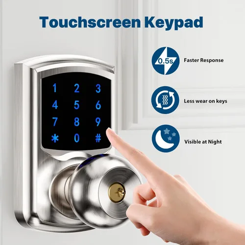 Miniatura 3 de Hidalife Cerradura de puerta de entrada sin llave con código, cerradura de puerta con teclado con asa, cerradura digital de pantalla táctil