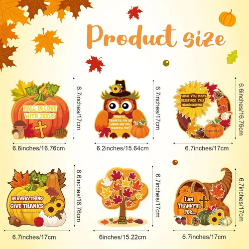 Miniatura 2 de Outus 24 piezas de manualidades religiosas de otoño para niños, calcomanías de calabaza y Jesús de cosecha de otoño, adornos colgantes