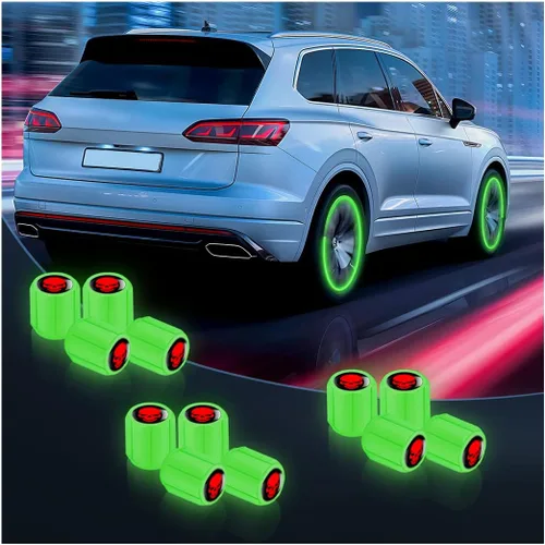 Miniatura 14 de Tapones Luminosos para Válvula de Neumático de Auto, 12 Unidades, Cubierta Iluminada de Válvula de Rueda con Cráneo, Tapa de Rueda de Brillo