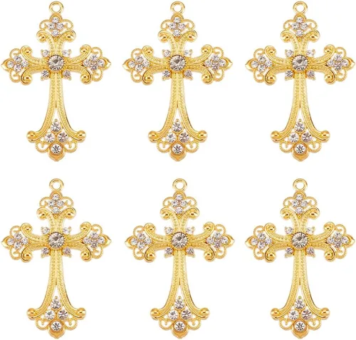 Miniatura 7 de SUNNYCLUE 10 dijes de cruz estilo tibetano, plata antigua, cuentas grandes con flores de rosas, crucifijo vintage para hacer joyas de Pascua