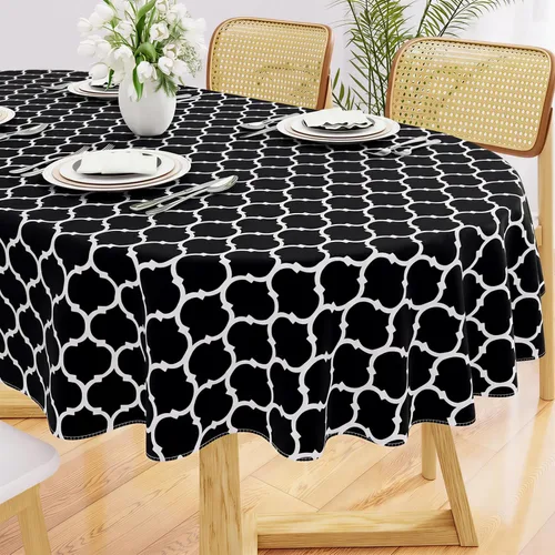 Miniatura 28 de Smiry Mantel redondo de plástico para mesa, mantel de vinilo impermeable con parte trasera de franela para mesas redondas, lavable y a prueba
