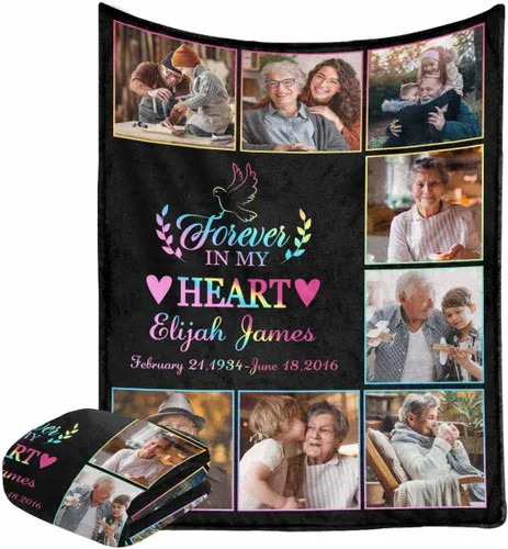 Miniatura 8 de Caisuedawn Manta conmemorativa con nombre personalizado con fotos, manta personalizada de ángel de condolencia por pérdida de madre, papá y abuela