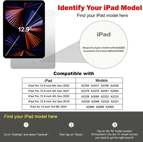Miniatura 2 de Fundas de cuero para iPad Pro 12.9, 6ª, 5ª, 4ª y 3ª generación, funda protectora multiángulo con soporte para lápices y bolsillo, función