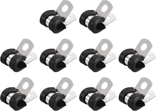 Miniatura 15 de uxcell Abrazadera de cable de 1/2 pulgada (0.472 in) de acero inoxidable 304 Abrazadera aislada acolchada de goma de acero inoxidable en forma de R
