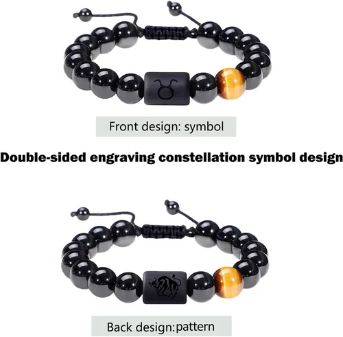 Miniatura 45 de SUMMER LOVE Father's Day Gifts Zodiac Bracelet for Men Women 10mm Natural Black Onyx Stone Star Sign Constellation Beaded Protection Bracelet