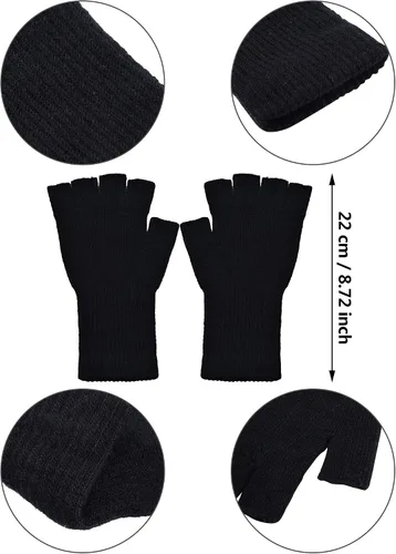 Miniatura 5 de Guantes sin dedos para mujer, guantes de medio dedo de invierno, elásticos, sin dedos, unisex