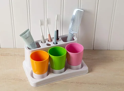 Miniatura 6 de Aebeky Juego familiar para cepillo de dientes para niños, organizador de almacenamiento de baño (naranja+azul+rosa)