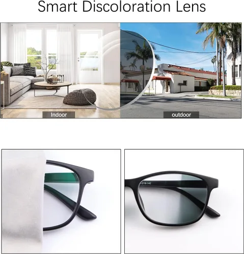 Miniatura 6 de YIMI Gafas de miopía fotocromáticas para distancia con bisagra de resorte, anti UV para hombres y mujeres, lentes de potencia negativa, gafas