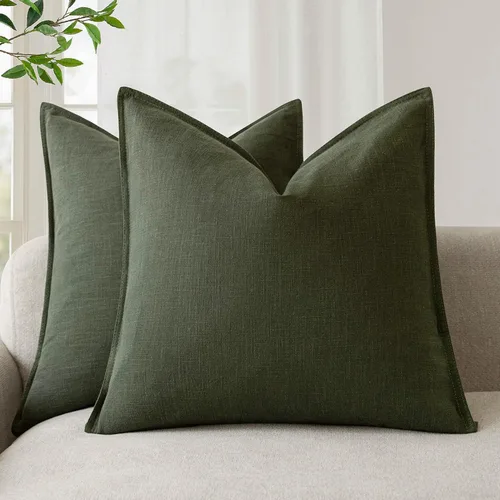 Miniatura 25 de Foindtower Paquete de 2 fundas de almohada decorativas de lino y liso, funda de cojín decorativa suave, estilo bohemio campestre para silla, sofá