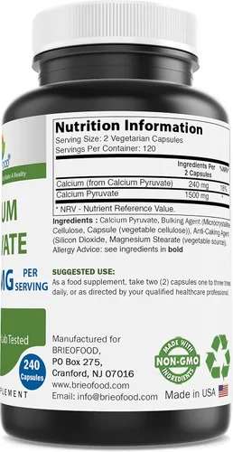 Miniatura 2 de Brieofood Piruvato de calcio 1500 mg por porción - 240 cápsulas vegetarianas