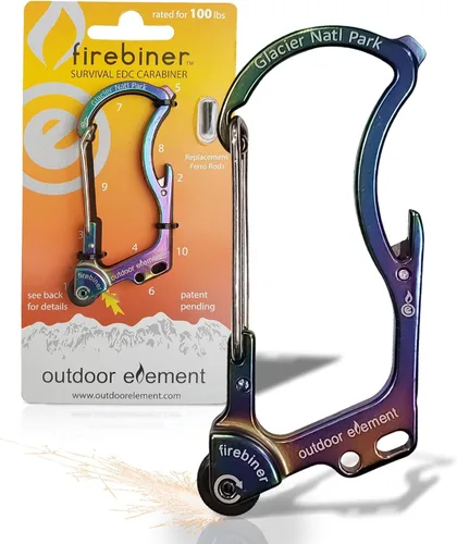 Miniatura 27 de OUTDOOR ELEMENT Firebiner Custom Engraved 6-in-1 Fire Starter Carabiner Multitool – Survival Gear EDC Keychain with Utility Blade, Bottle Opener