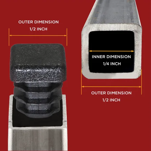 Miniatura 2 de Prescott Plastics Tapones de agujero de plástico acanalado de perímetro exterior de 1/2 pulgada (0.500 in), tapas cuadradas de tubo de metal negro