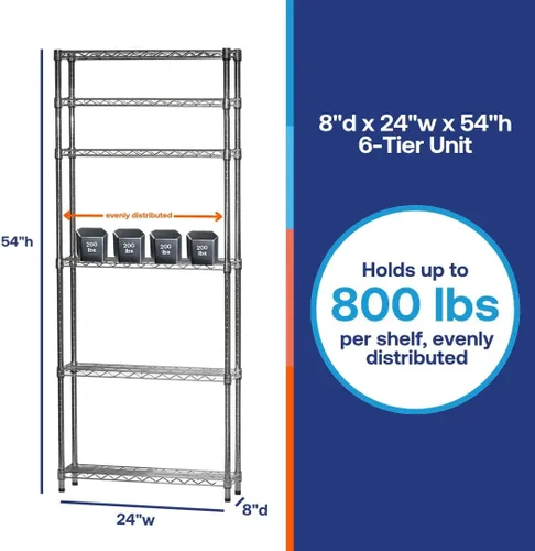 Miniatura 6 de Shelving Inc. Estantería de alambre cromado de 8 pulgadas de profundidad x 24 pulgadas de ancho x 54 pulgadas de alto con 6 estantes, capacidad