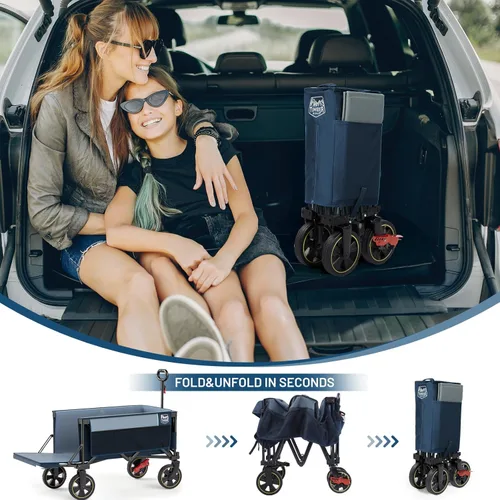 Miniatura 7 de Timber Ridge Carro plegable extra largo de 49 pulgadas con portón trasero y frenos, carro plegable resistente de 300 libras con mango ajustable, Azul