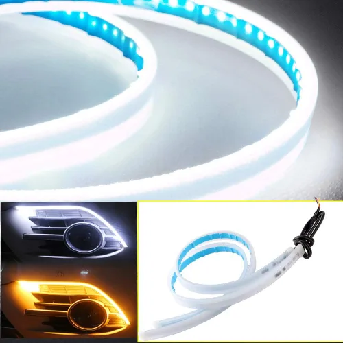 Qasim - Tira de luz LED flexible de tubo suave de 30 cm, guía diurna de 12 pulgadas, luz de señal de giro secuencial y fluida en blanco y amarillo,