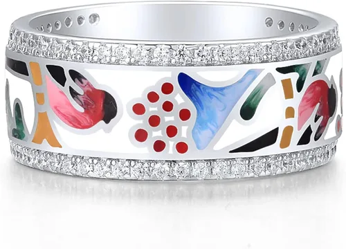 Miniatura 2 de Santuzza Anillo de plata de ley 925 hecho a mano con esmalte colorido para pájaros, Plata Esterlina