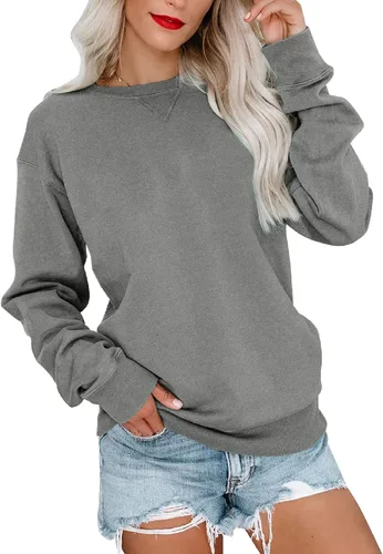 Miniatura 17 de Bingerlily Sudadera casual de manga larga para mujer, cuello redondo, linda sudadera pullover de ajuste relajado, tops Azul