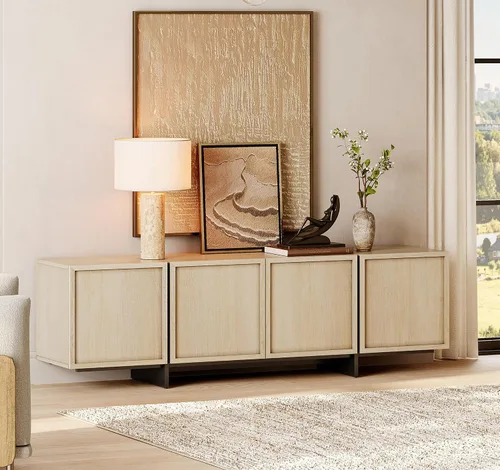 Miniatura 9 de WAMPAT Soporte moderno para TV de 32-75 pulgadas, centro de entretenimiento de madera con gabinetes de almacenamiento, mesa de consola de TV