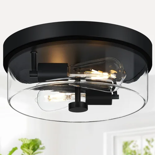 Miniatura 14 de Lámparas de techo de montaje empotrado, 2 luces de 12 pulgadas de níquel cepillado cerca de las lámparas de techo con pantalla de vidrio semillado