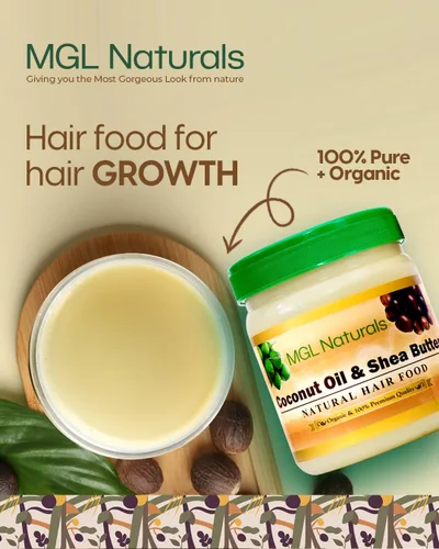 Miniatura 5 de MGL Naturals Aceite de Coco y Manteca de Karité Alimento Natural para el Cabello elaborado con ingredientes orgánicos. Nutre e hidrata el cabello.