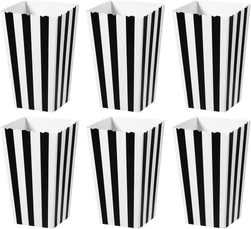 TOYMYTOY Cajas de palomitas de maíz, recipientes de cartón para palomitas de maíz para recuerdos de fiesta, 24 piezas (negro)