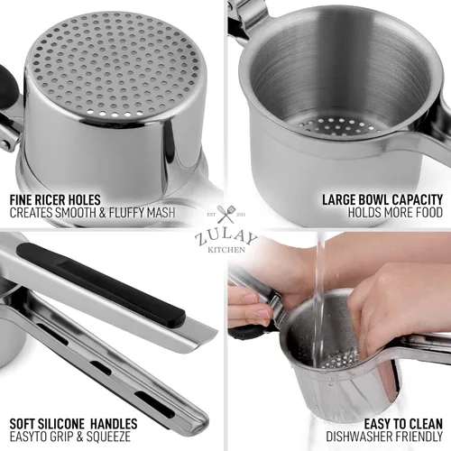 Miniatura 5 de Zulay Kitchen Ricer de papas grande de 15 onzas, triturador de papas de acero inoxidable resistente y triturador para puré de papas, triturador