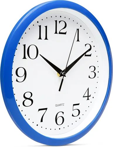 Miniatura 5 de Bernhard Products - Reloj de pared analógico de cuarzo azul de 10 pulgadas, silencioso, fácil de leer, diseño simple, ligero, fácil de colgar, a pila