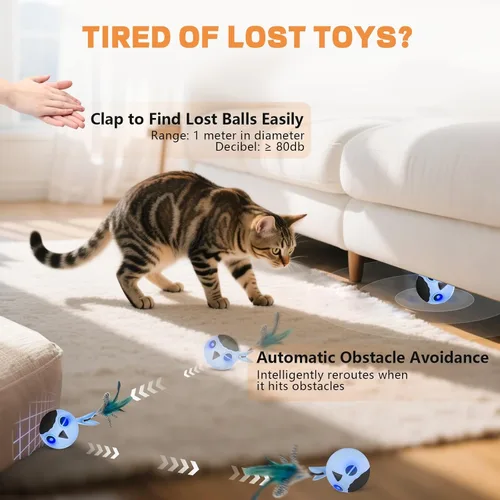 Miniatura 5 de Juguetes para gatos, juguetes interactivos para gatos de interior, juguete electrónico recargable por USB, juguete inteligente para gatitos, bola