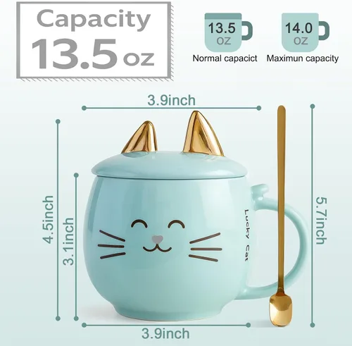 Miniatura 2 de Yuwu Taza de café de cerámica con cuchara y tapa, taza de 13.5 onzas con tapa de soporte para teléfono, bonita taza de té para mujeres y entusiastas