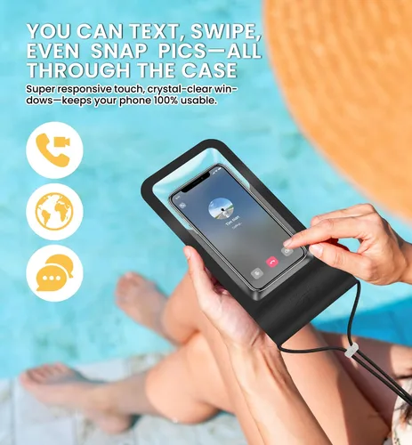 Miniatura 3 de HiRui Funda impermeable universal para teléfono con pantalla táctil, IP68 impermeable, bolsa seca para playa, compatible con iPhone Negro