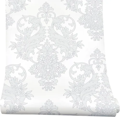 Miniatura 10 de Yifely Papel de estantería floral gris autoadhesivo para revestimiento de estante y cajón, 17.7 pulgadas por 9.8 pies