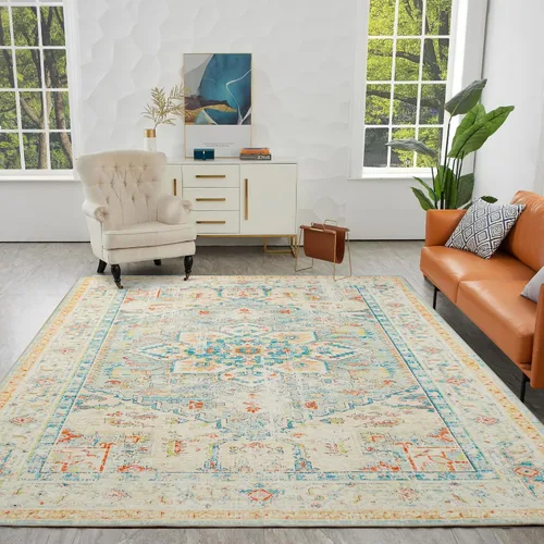 Miniatura 80 de Syalife 4x6 Alfombra Lavable para Área, Ultra Suave Antideslizante, Pila Baja, Alfombra Vintage Resistente a Manchas para Sala de Estar, Alfombra