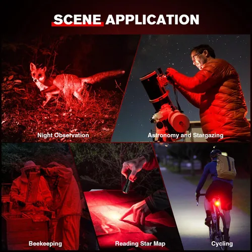 Miniatura 6 de Linterna de luz roja RECHOO, linternas recargables de LED rojo de 3 modos de alta potencia con clip y cordón, linternas rojas zoomables y portátiles