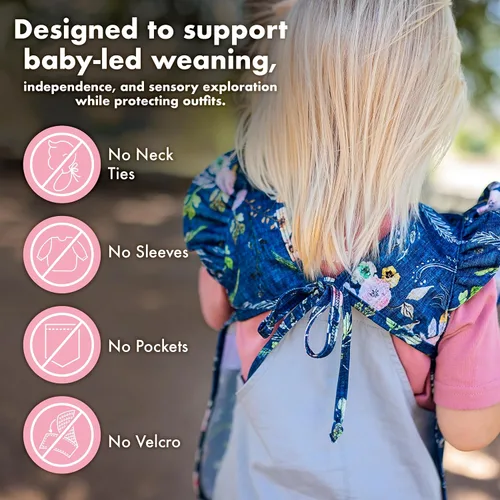 Miniatura 5 de BapronBaby Flutter Boho Floral Bapron – Babero más seguro sin lazo para el cuello para bebés y niños pequeños – Suave impermeable resistente a