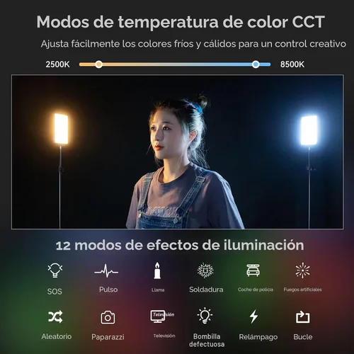 Miniatura 6 de SmallRig RM120 Luz de Vídeo RGB, 5000mAh 180 Minutos Luz de Cámara Portátil 7W de Potencia de Salida, Panel de Luz de Vídeo LED, 2500-8500K CRI TLCI