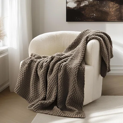 Miniatura 27 de EVERGRACEHOME Manta de punto de chenilla gruesa para sofá, suaves y lujosas mantas de punto con punto musgo para cama, acogedoras mantas decorativas