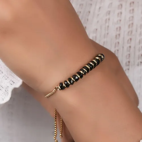 Miniatura 58 de Natural Heishi Beads With Spacers Slider Bracelet Gemstone Healing Jewelry With 14k Yellow Gold Plated 8- Inch Adjustable Length