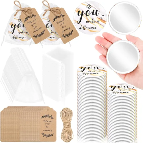 Miniatura 8 de Tradder 50 juegos de espejos compactos a granel para mujeres, agradecimiento, bolso pequeño, bolsa de bolsillo, artículo de maquillaje, mini espejo